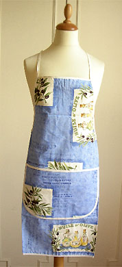 French Apron, Provence fabric (olives Les Baux. blue) - Click Image to Close